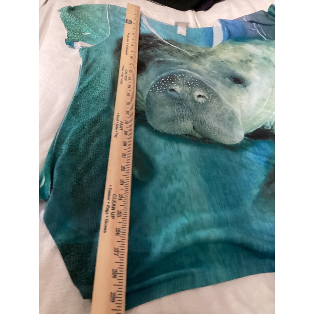 Sunshirt Womens Blue Manatee Graphic Tee Rhinestone V-Neck Short Sleeve Top L - Picture 8 of 9